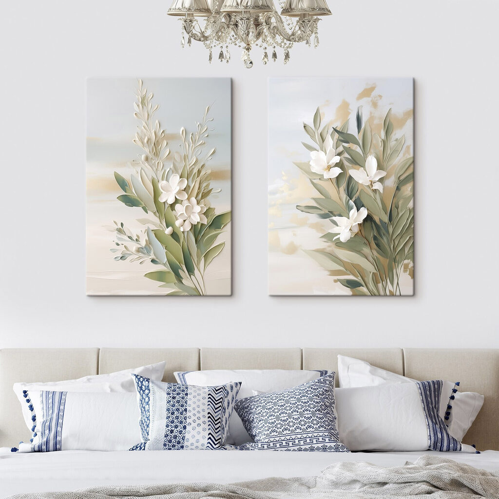 Fleurs blanches, vert sauge — intérieur 2