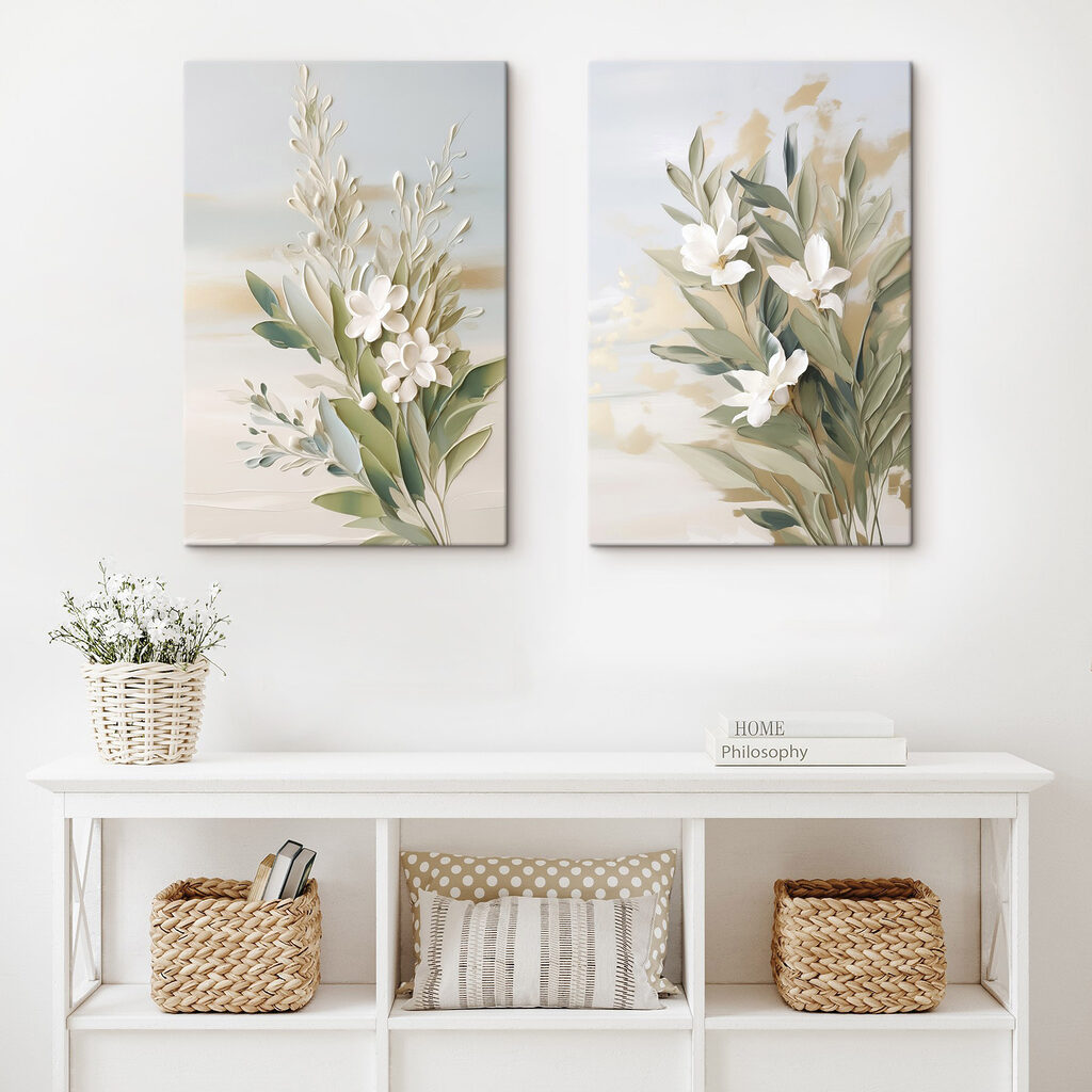 Fleurs blanches, vert sauge — intérieur 1