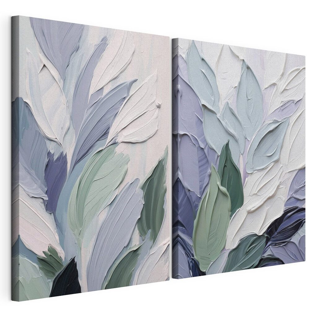 Feuilles en larges touches, toile tendue et bord enveloppé