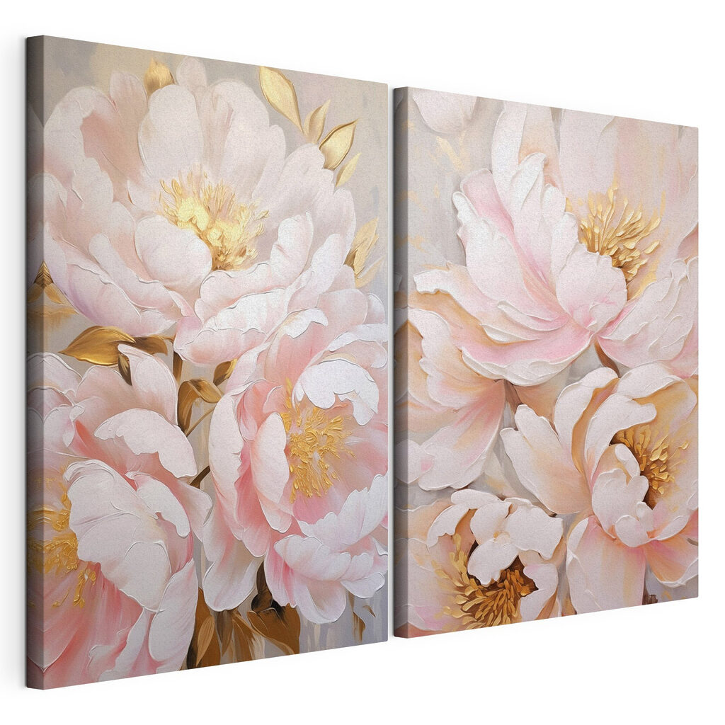 Fleurs en nuage rose, toile tendue et bord enveloppé