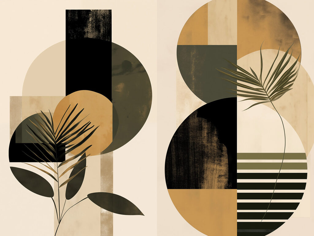 Palmes et cercles ocre — motif complet