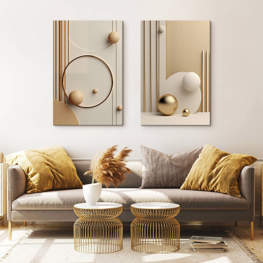 Sphères et lignes verticales dans un intérieur