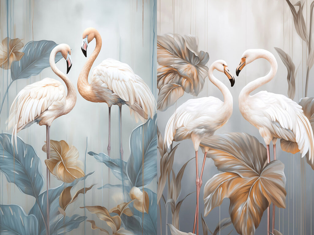 Flamants parmi les feuilles — motif complet
