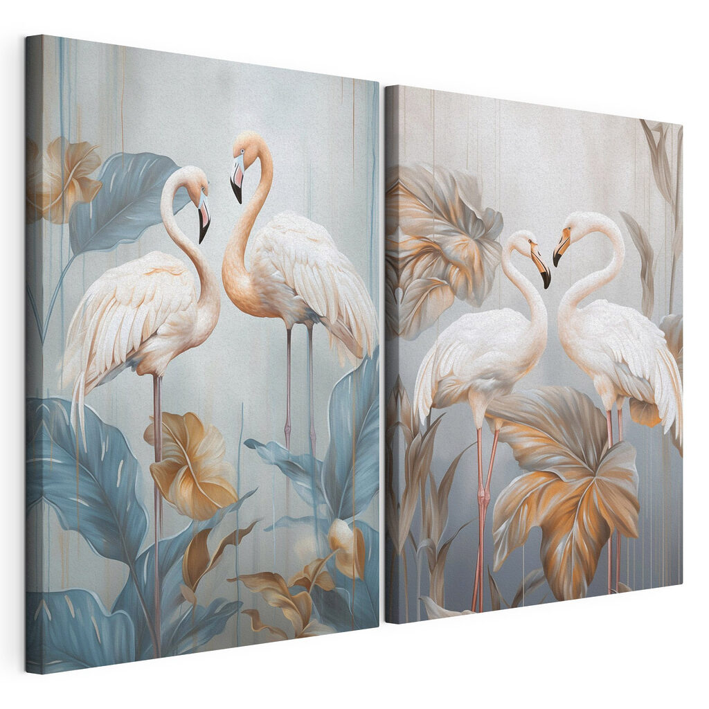 Flamants parmi les feuilles, toile tendue et bord enveloppé