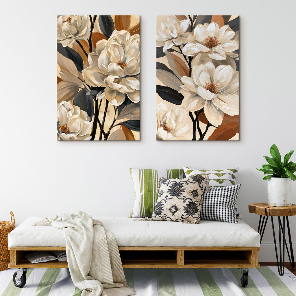 Fleurs blanches ombrées dans un intérieur