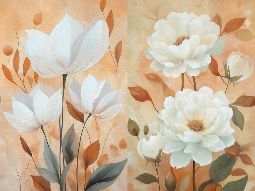 Fleurs blanches sur orange — motif complet