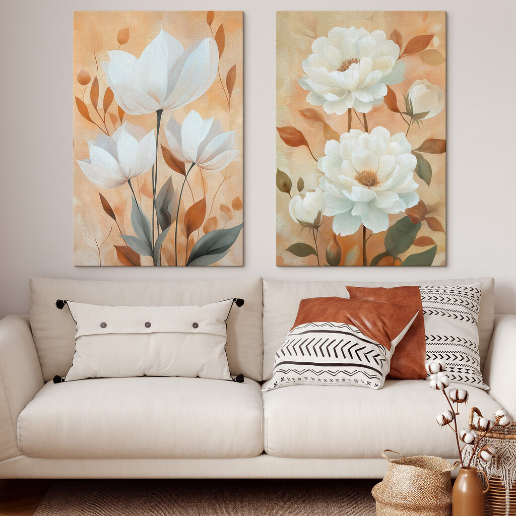 Fleurs blanches sur orange — intérieur 1