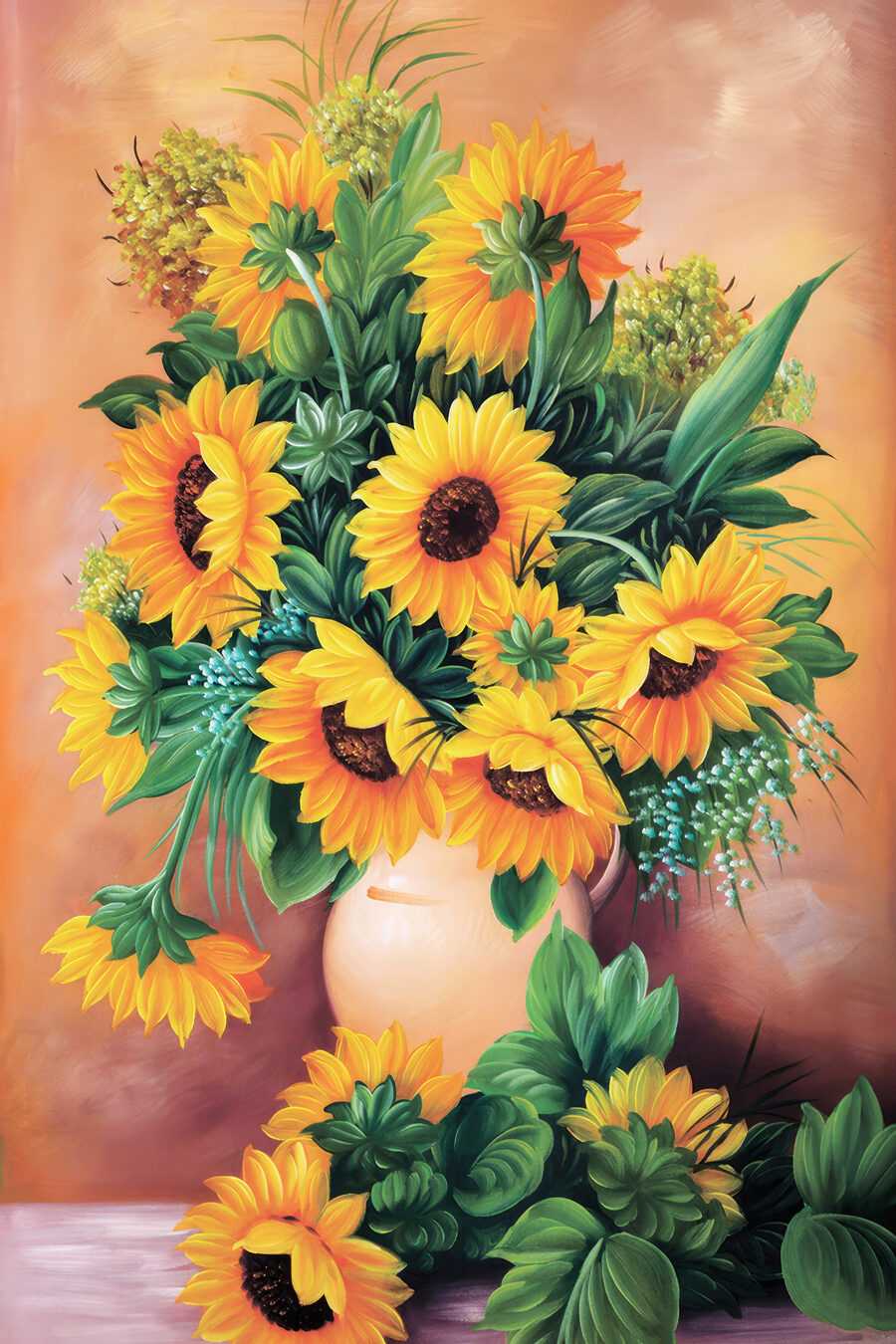 Tournesols dans un vase — motif complet