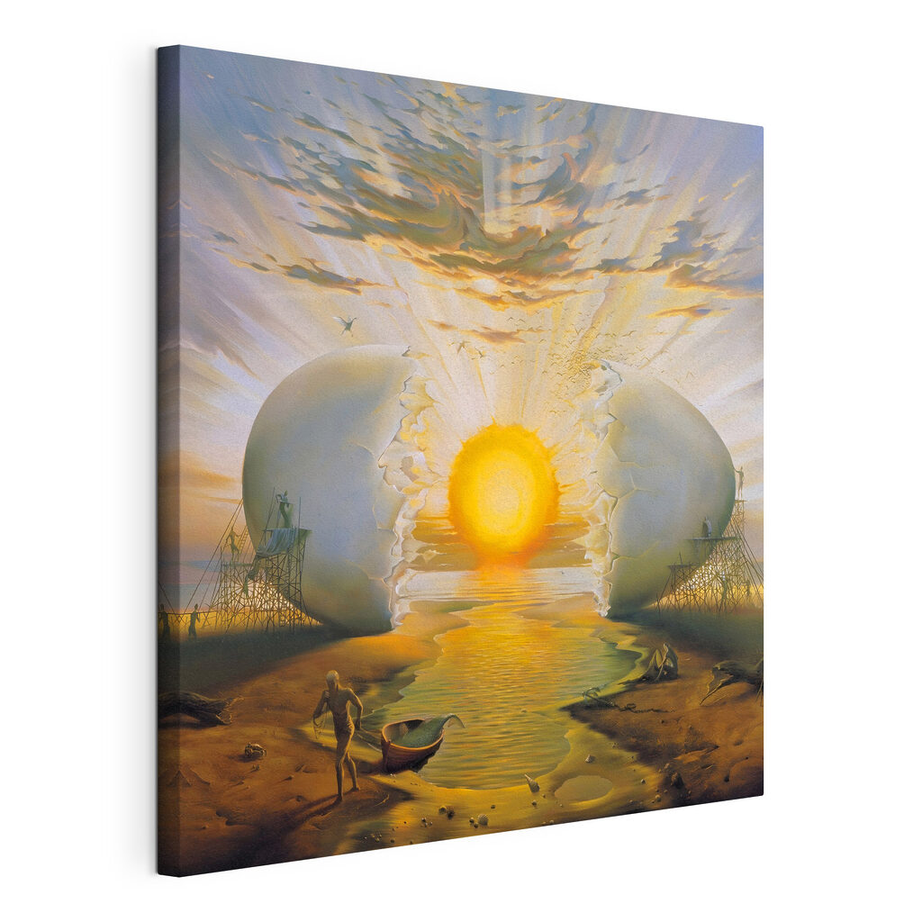 Soleil et coquilles d’œuf, toile tendue et bord enveloppé