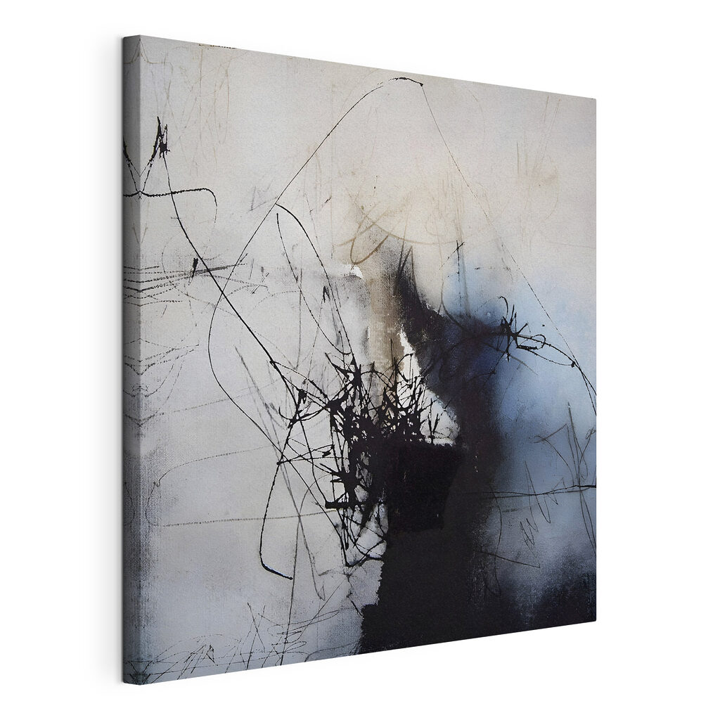 Traces d’encre sur gris, toile tendue et bord enveloppé