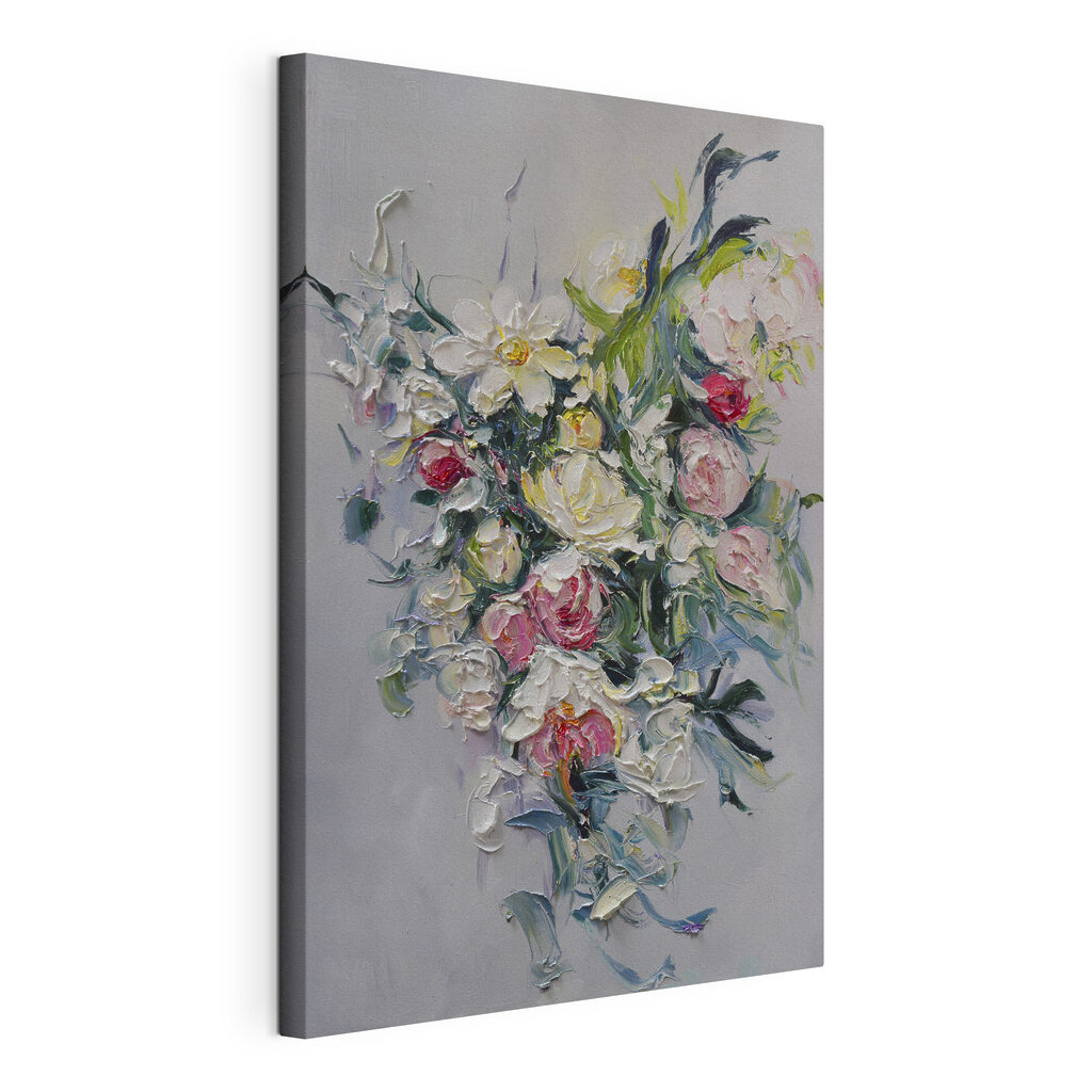 Bouquet en touches libres, toile tendue et bord enveloppé
