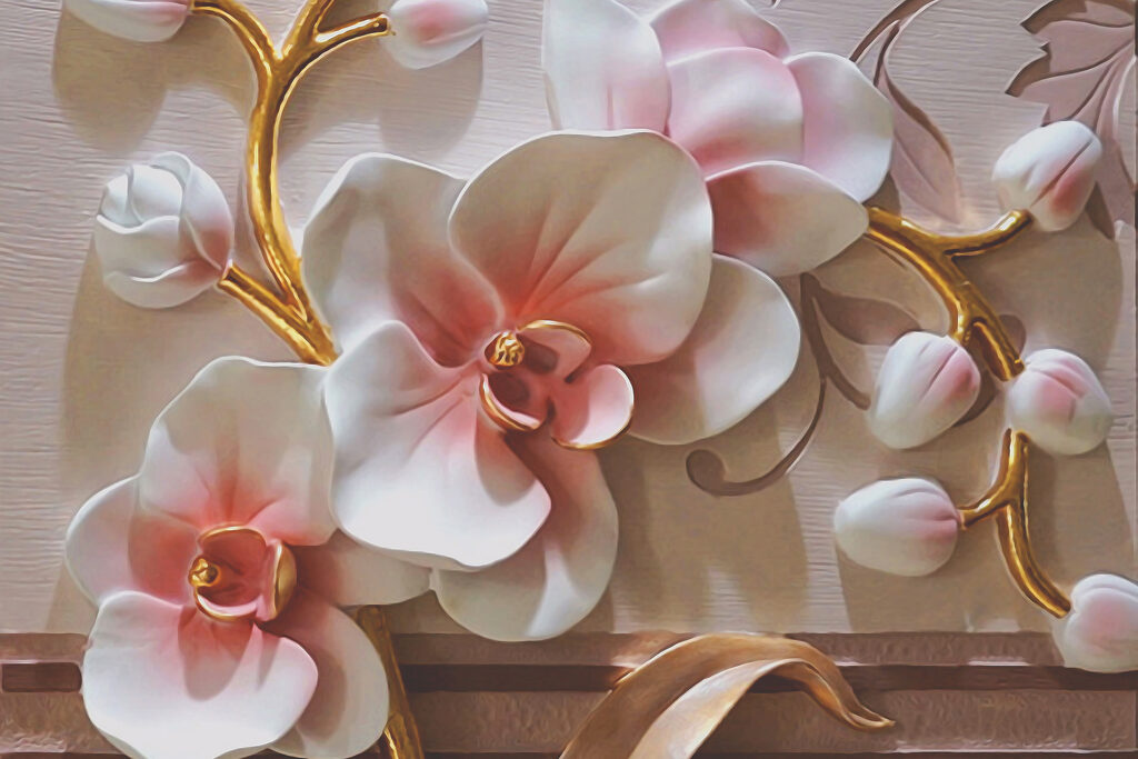 Orchidées en lumière rose — motif complet