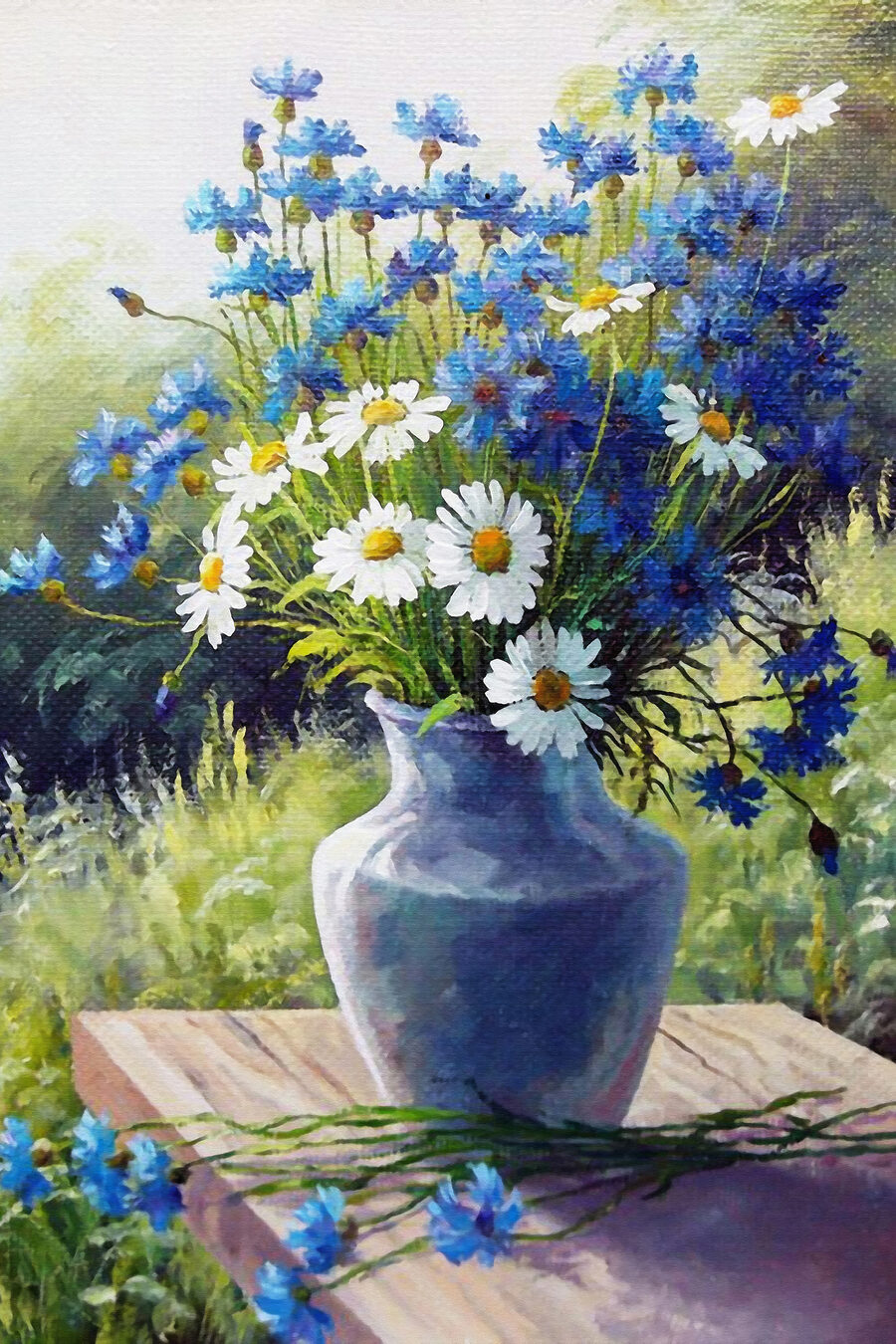 Bouquet bleu au jardin — motif complet