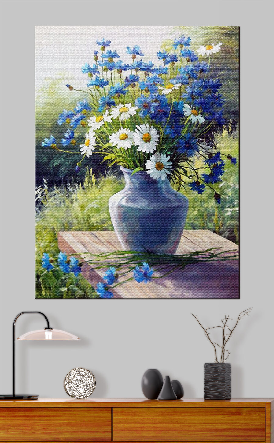 Bouquet bleu au jardin — intérieur 3