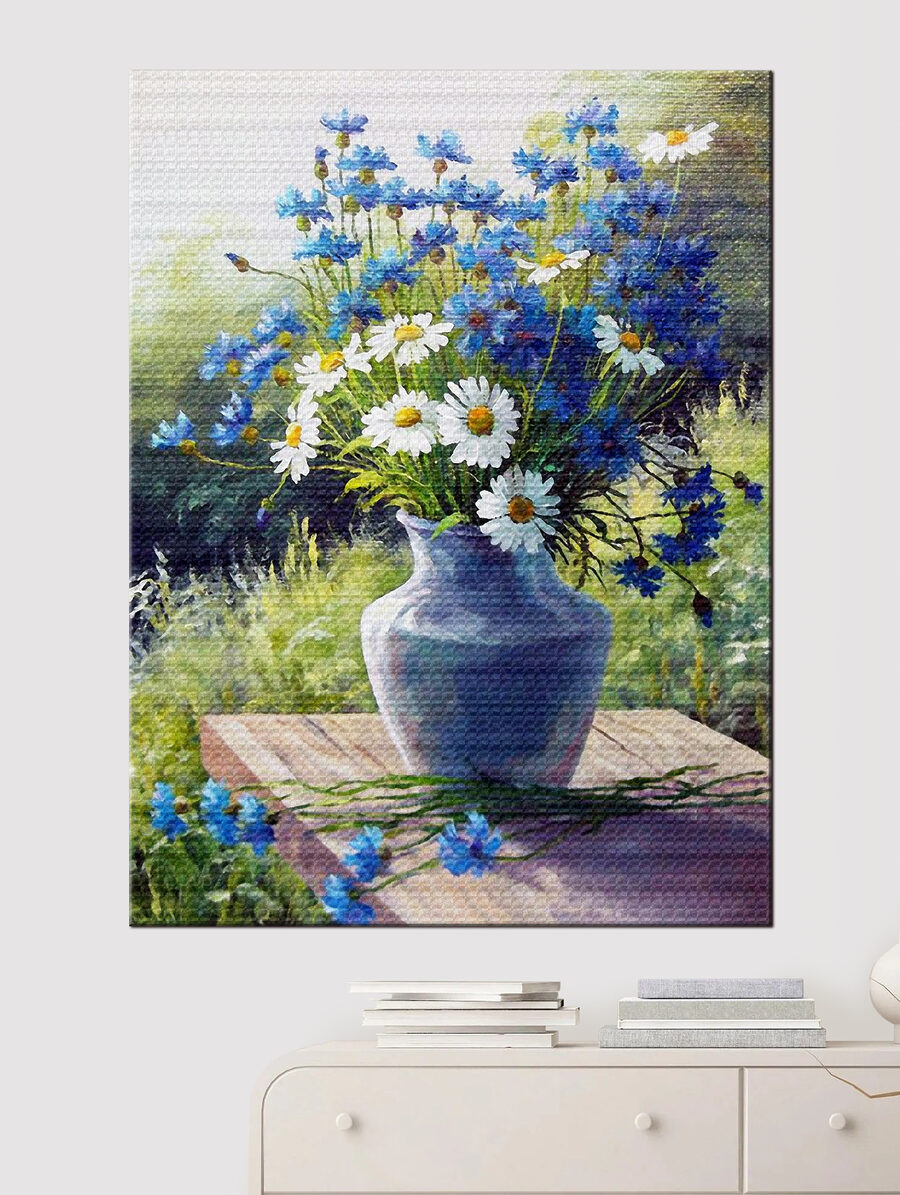 Bouquet bleu au jardin — intérieur 2