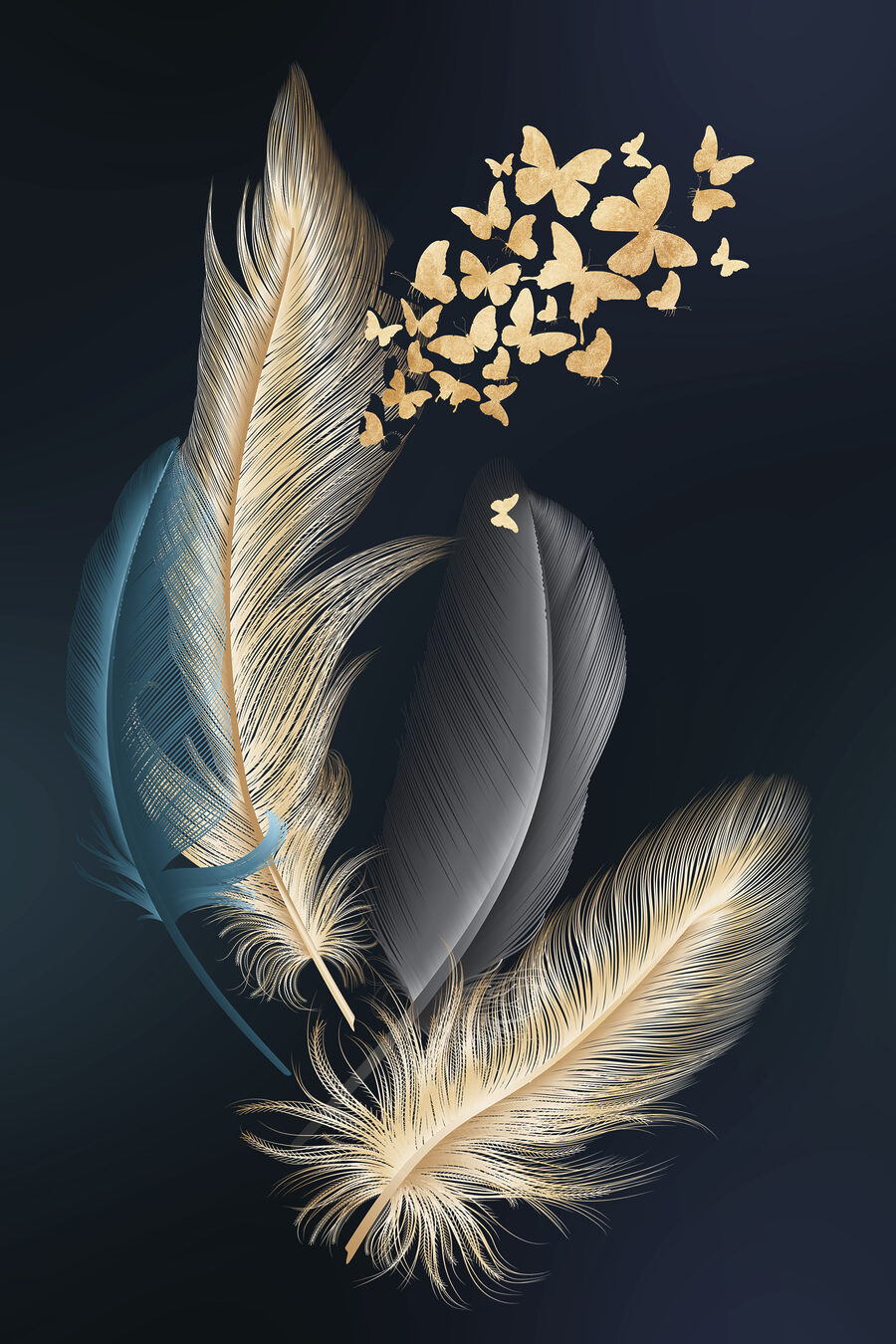 Plumes et petits papillons — motif complet