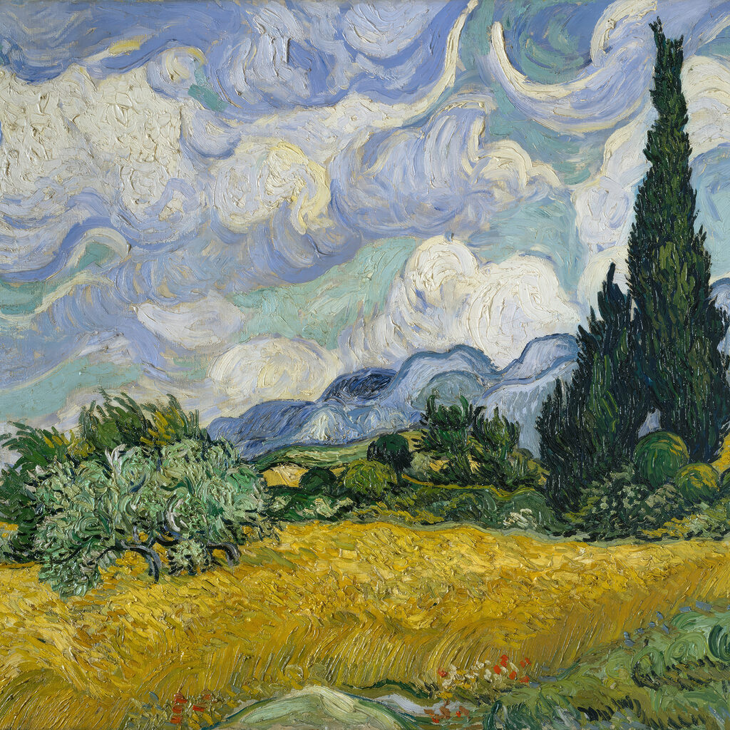 Cyprès et nuages tourbillonnants — motif complet