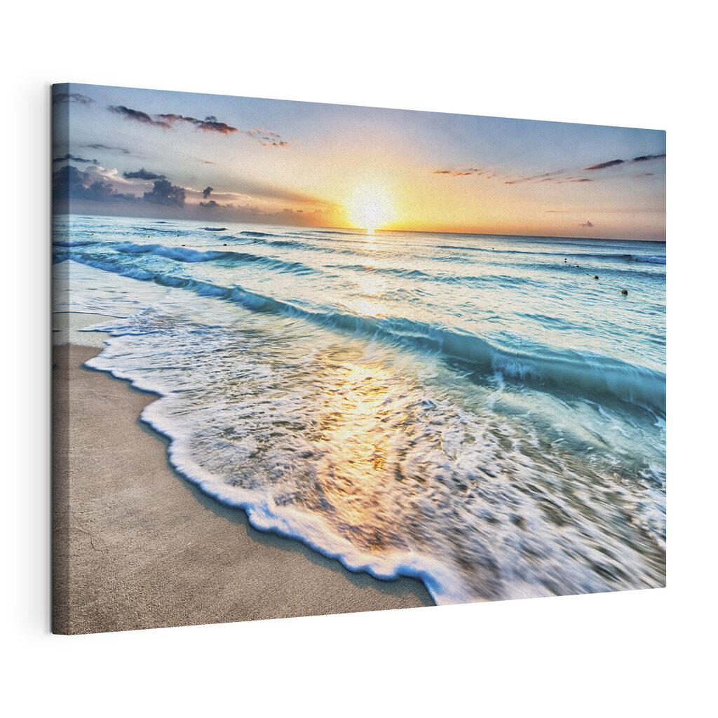 Soleil sur les vagues, toile tendue et bord enveloppé