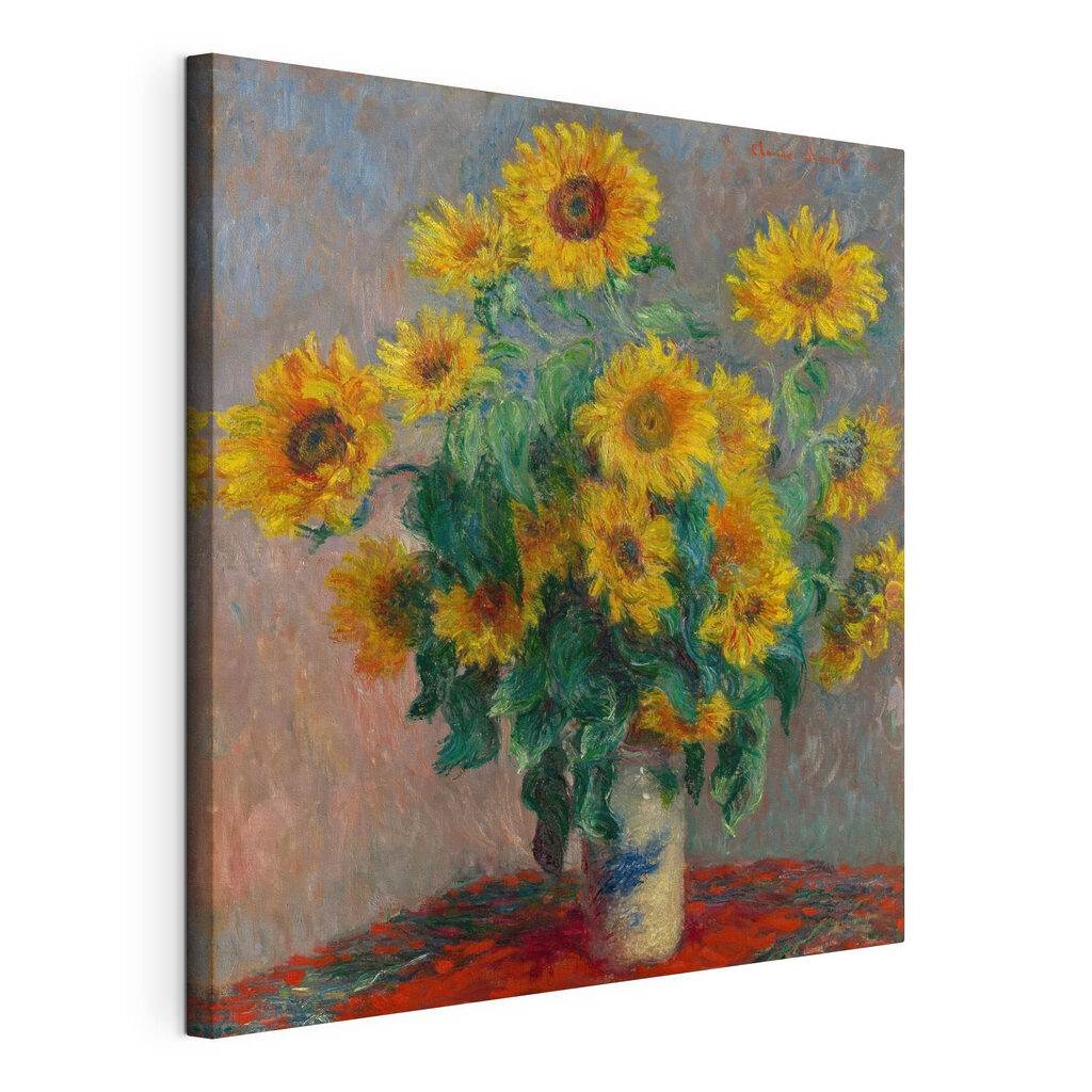 Tournesols sur la table, toile tendue et bord enveloppé