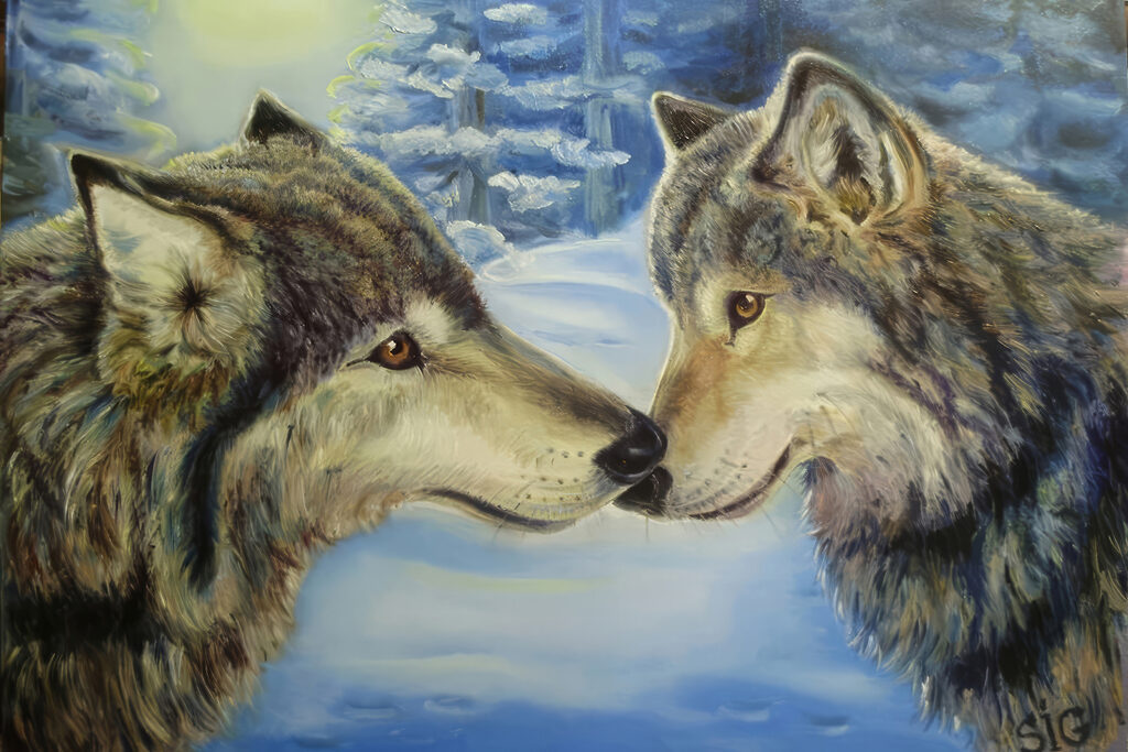 Loups museau contre museau — motif complet