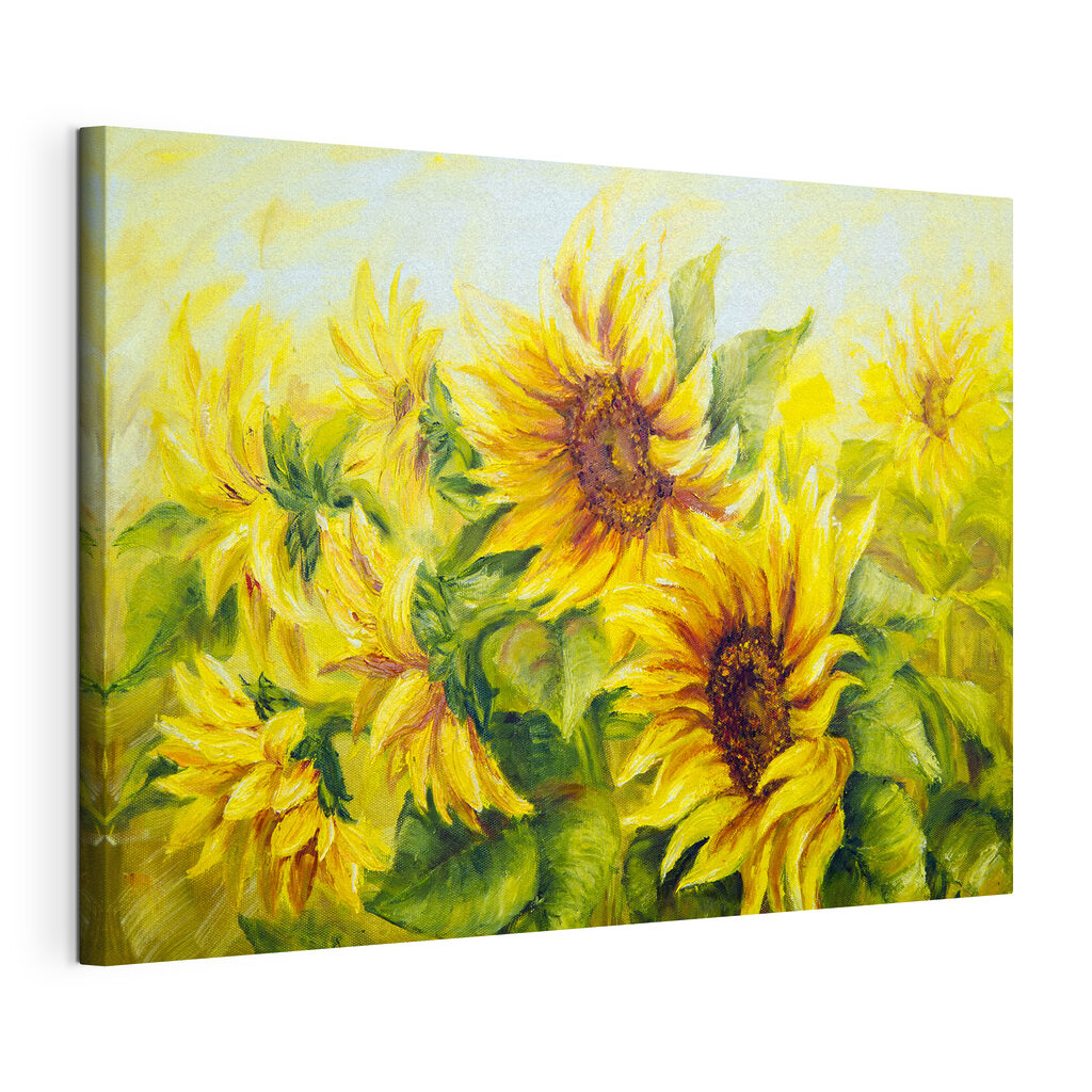 Tournesols d’un jaune chaud, toile tendue et bord enveloppé