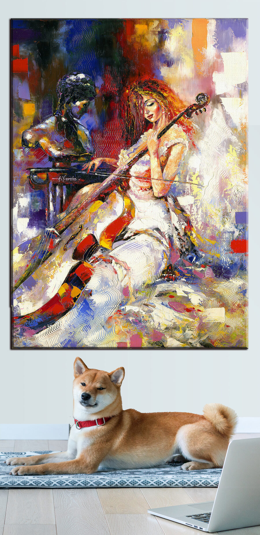 Violoncelle en mouvement dans un intérieur