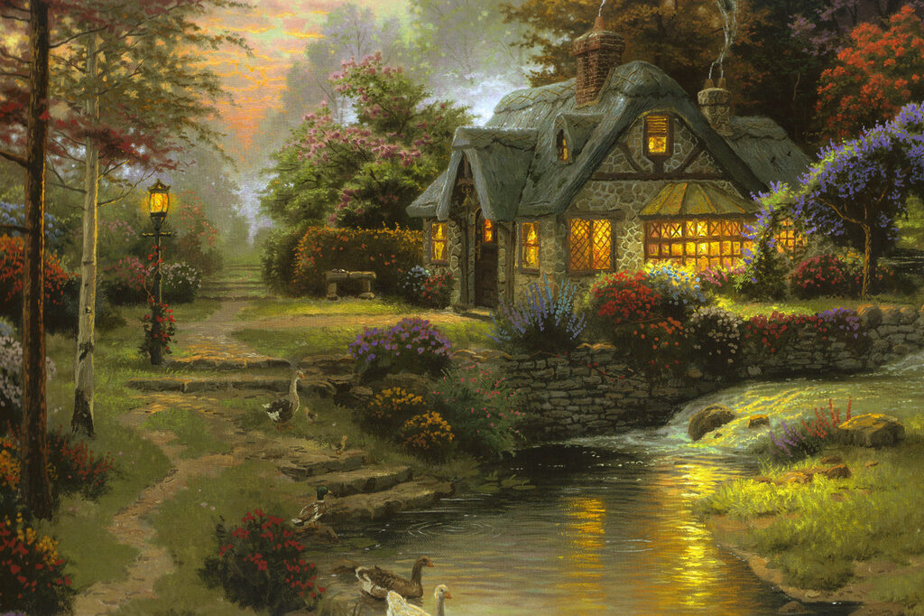 Maisonnette au soir rougeoyant — motif complet