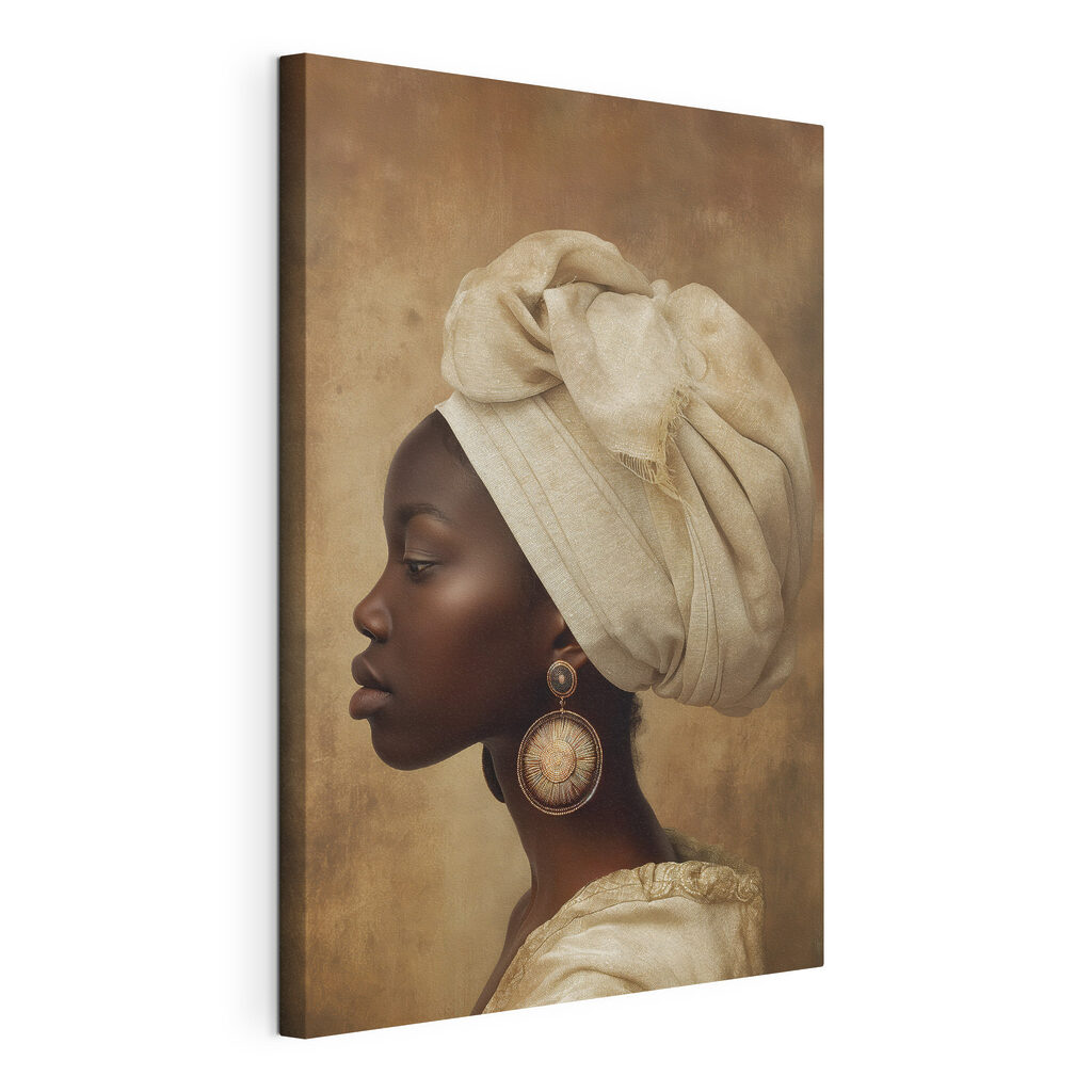 Profil au foulard, toile tendue et bord enveloppé