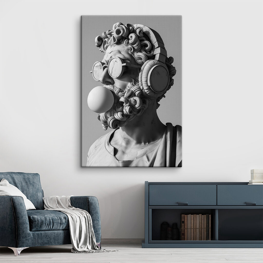 Buste au chewing-gum dans un intérieur