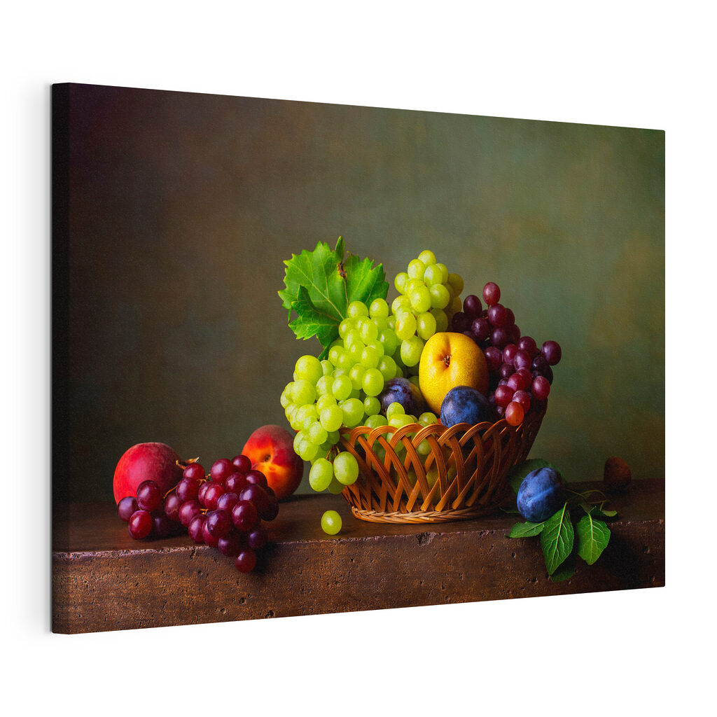 Corbeille de fruits, toile tendue et bord enveloppé