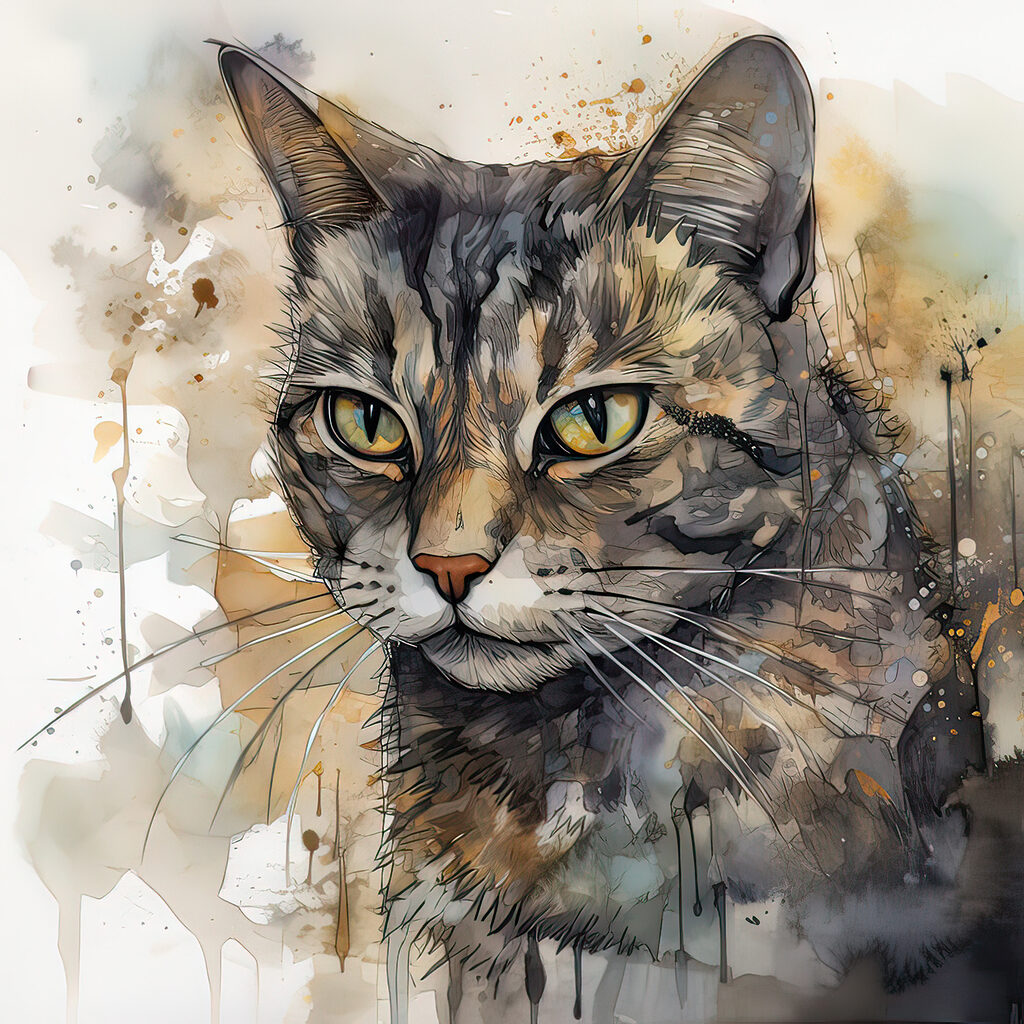 Chat aux éclaboussures d’encre — motif complet