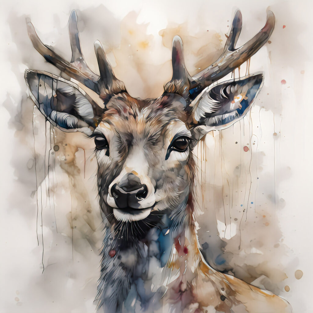 Cerf à l’encre douce — motif complet