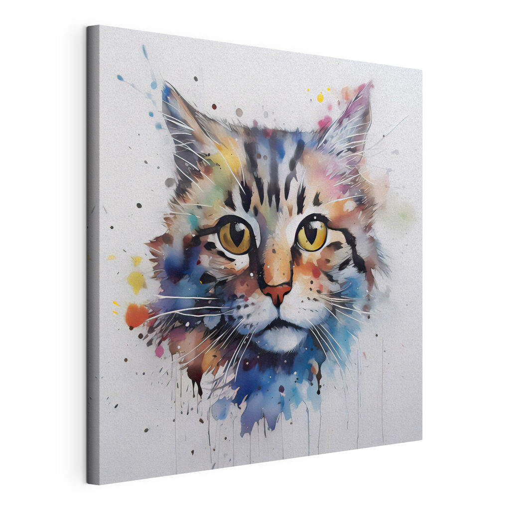 Chaton à l’aquarelle, toile tendue et bord enveloppé