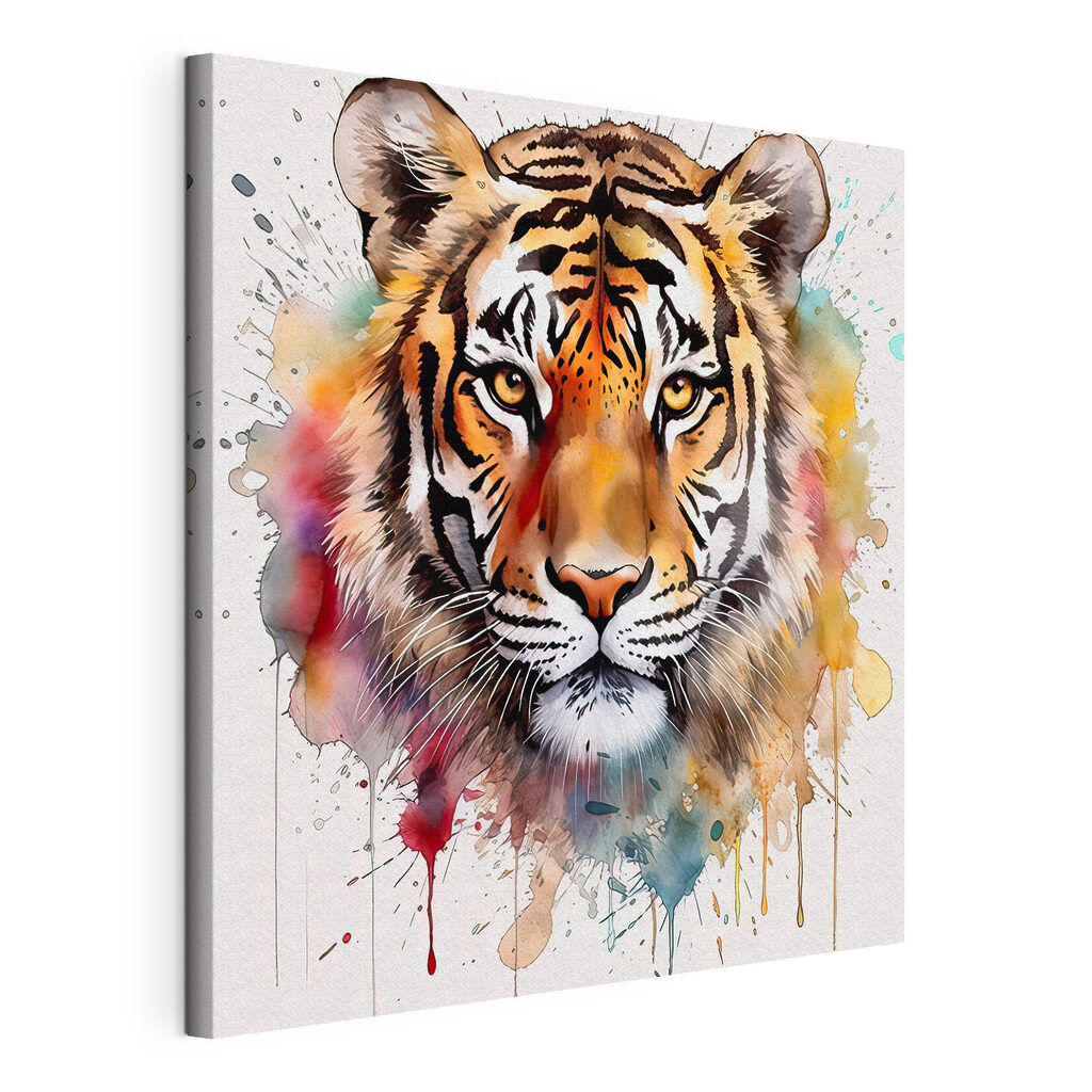 Tigre au regard chaleureux, toile tendue et bord enveloppé