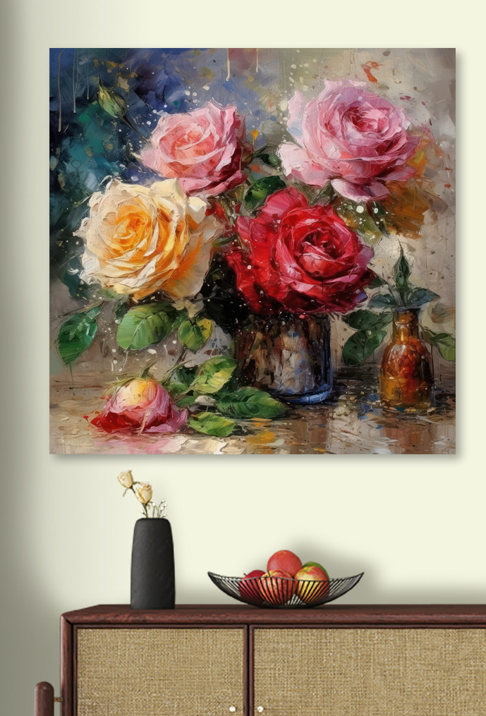Roses en vase métallique — intérieur 2