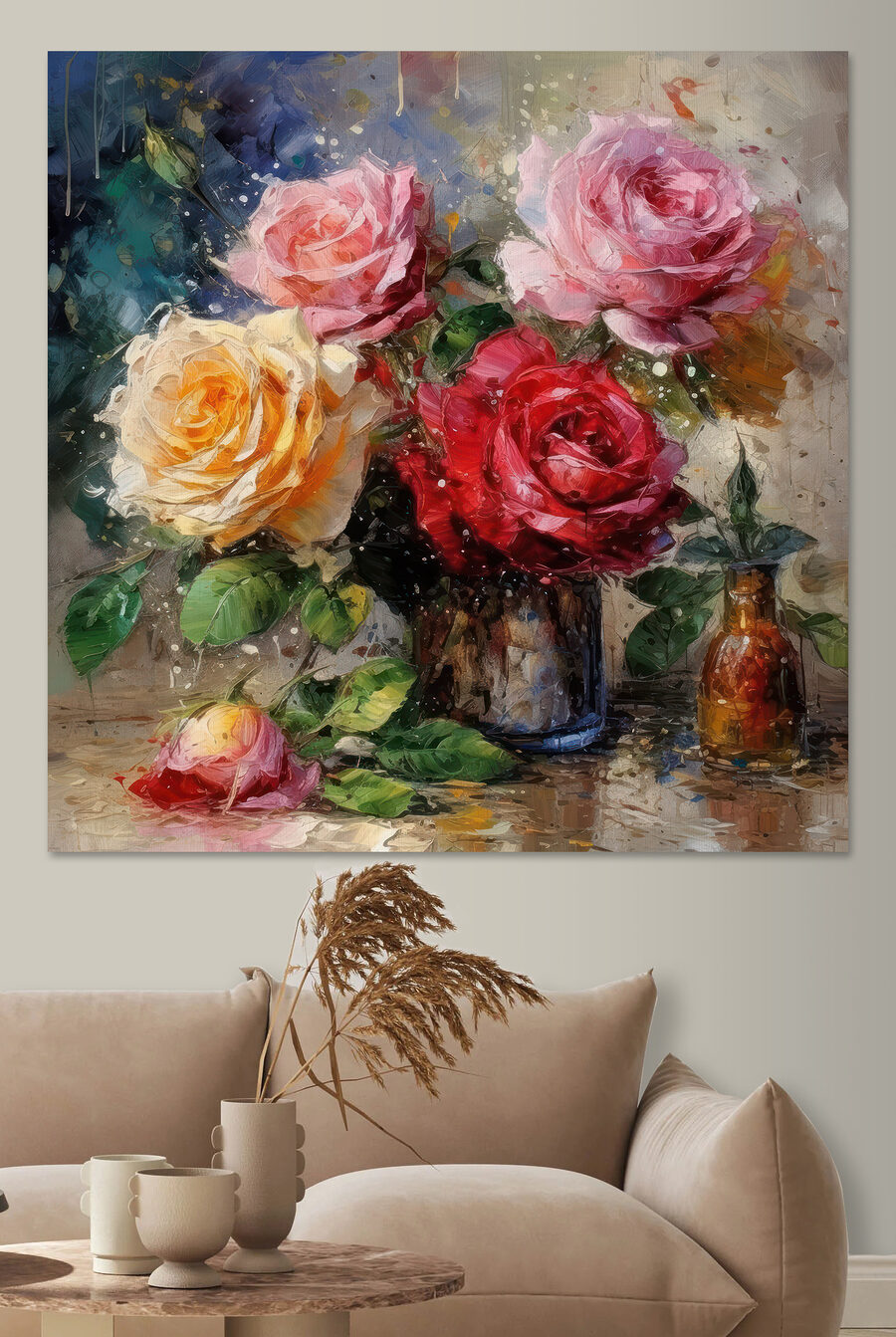 Roses en vase métallique — intérieur 3