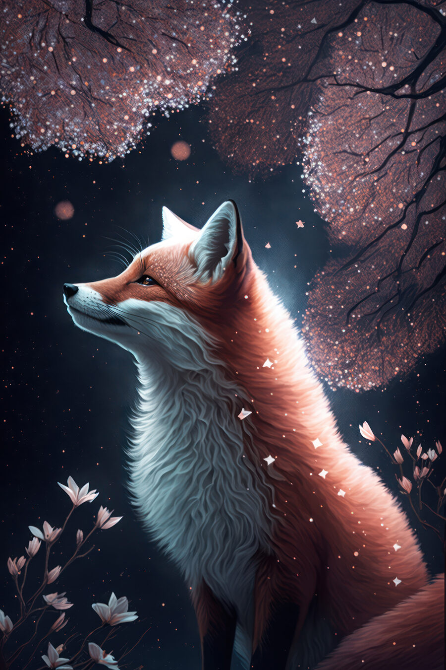 Renard sous les étoiles — motif complet