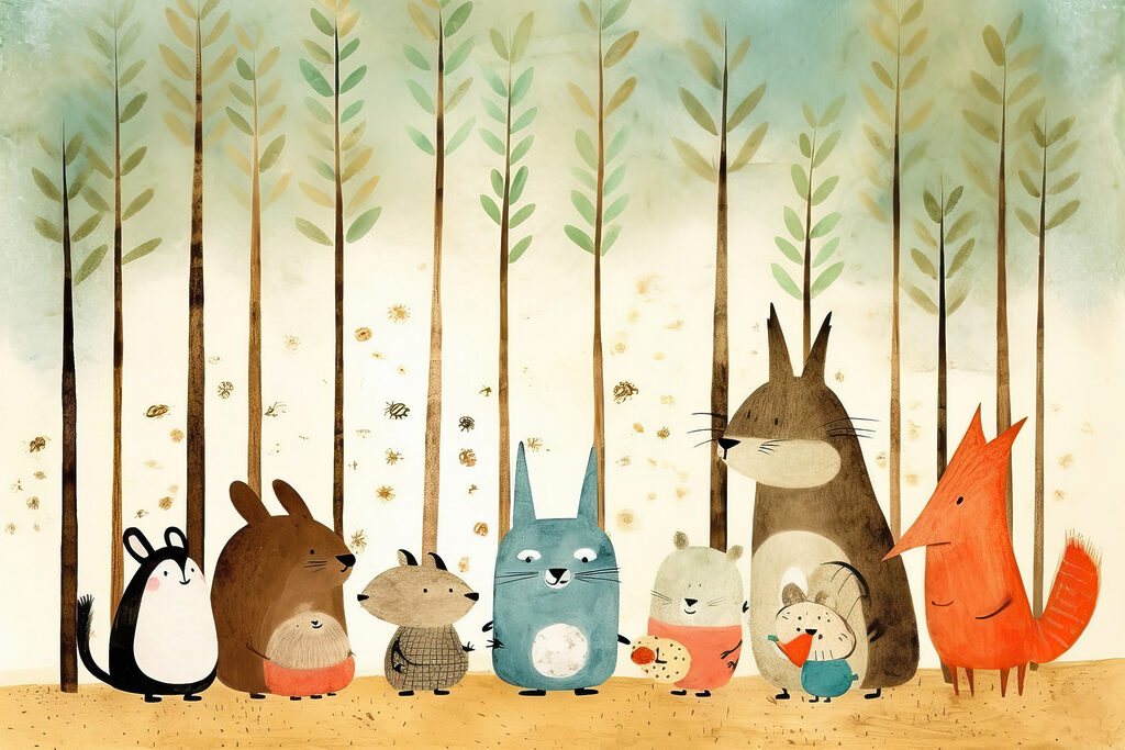 Amis des bois alignés — motif complet