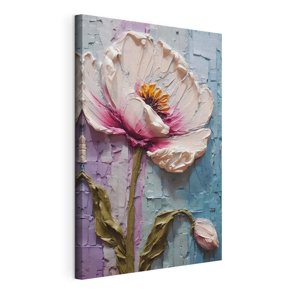 Fleur au pinceau, toile tendue et bord enveloppé