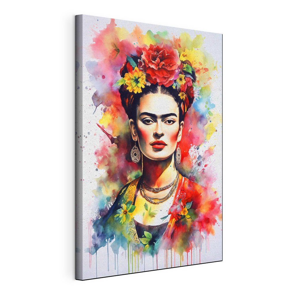 Portrait fleuri à l’aquarelle, toile tendue et bord enveloppé