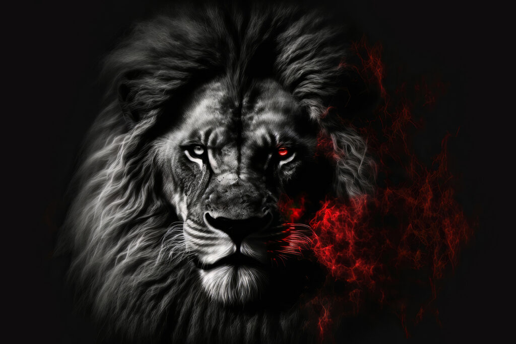 Lion aux reflets rouges — motif complet