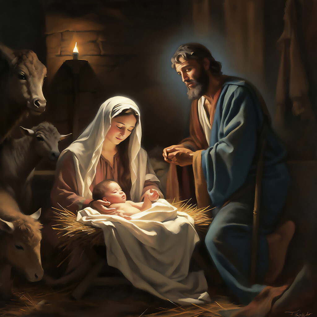 L’enfant dans la crèche — motif complet