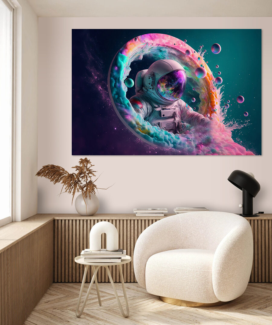 Astronaute en brume colorée — intérieur 1