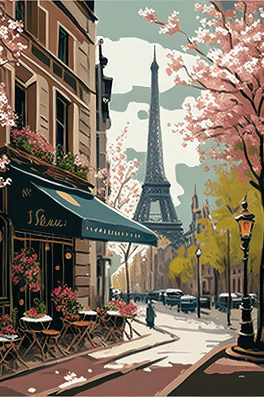 Paris aux fleurs roses — motif complet