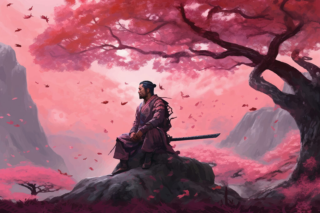 Guerrier sous les fleurs — motif complet