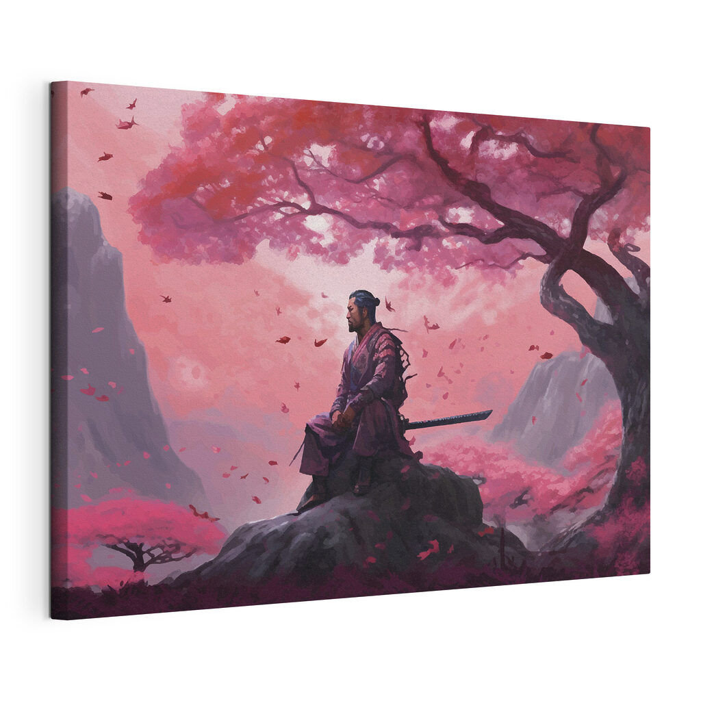 Guerrier sous les fleurs, toile tendue et bord enveloppé