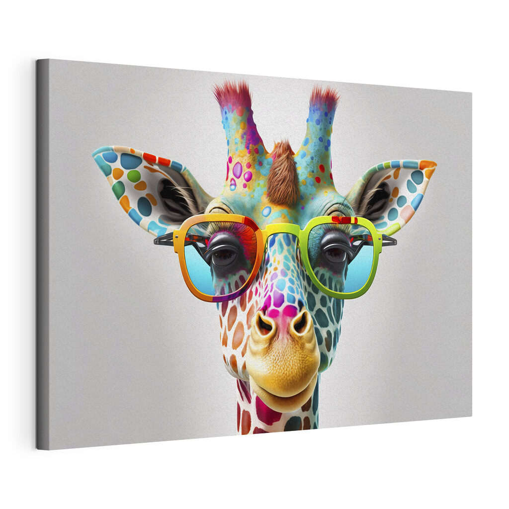 Girafe à lunettes, toile tendue et bord enveloppé