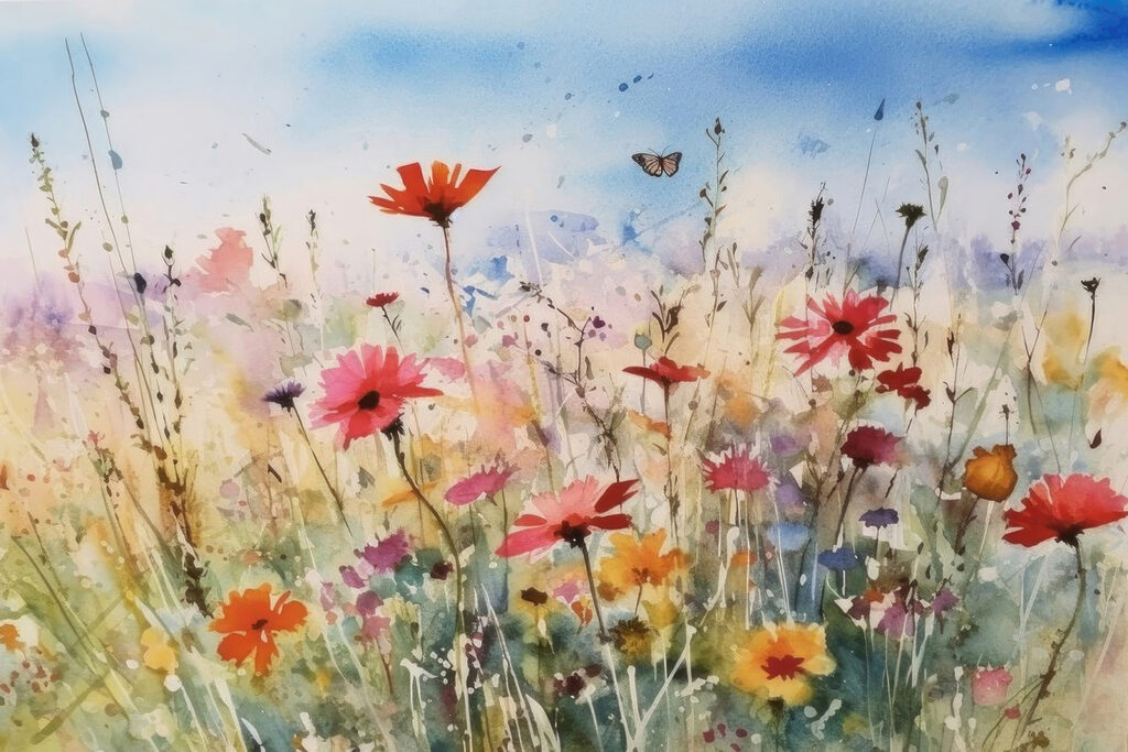 Papillon sur la prairie — motif complet
