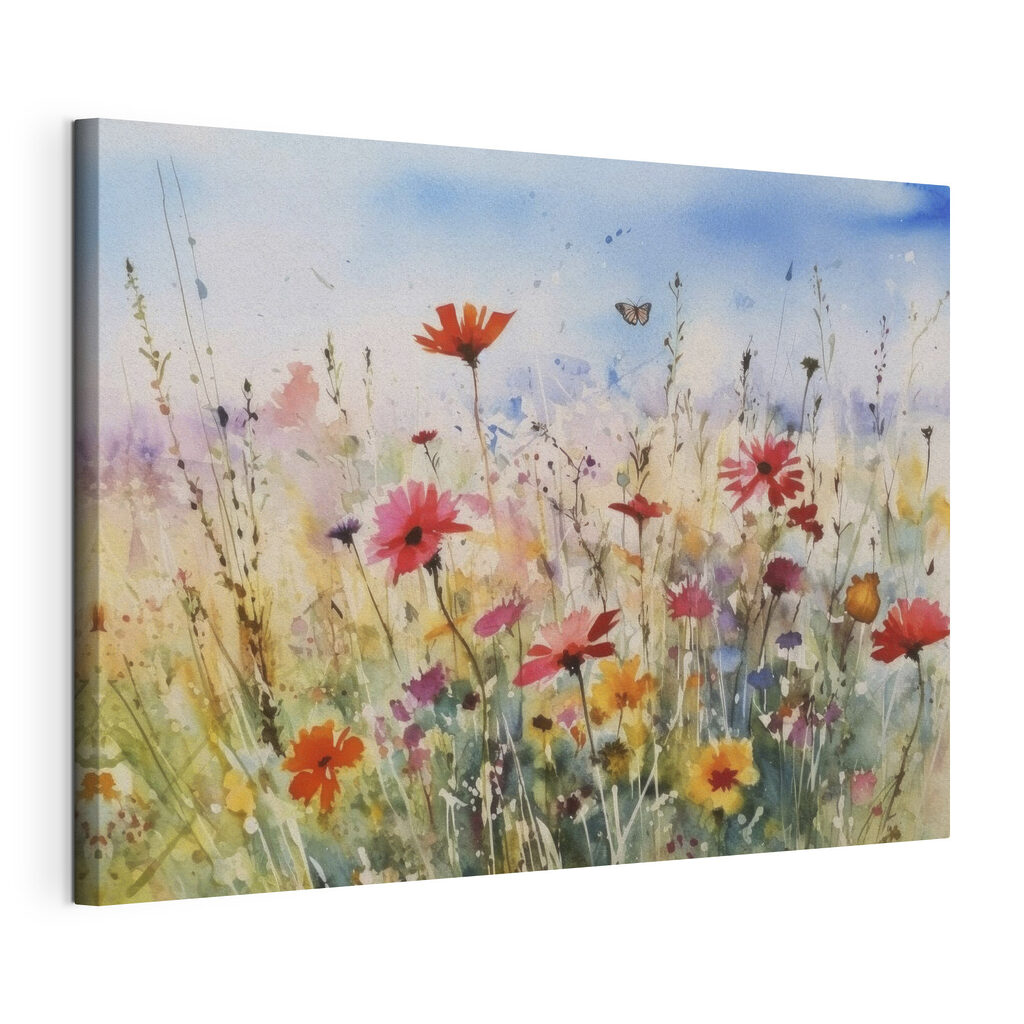 Papillon sur la prairie, toile tendue et bord enveloppé