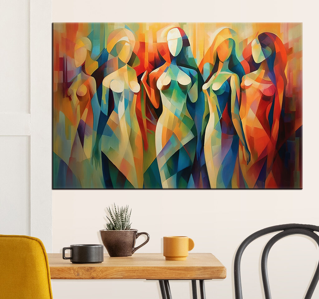 Femmes en aplats colorés dans un intérieur